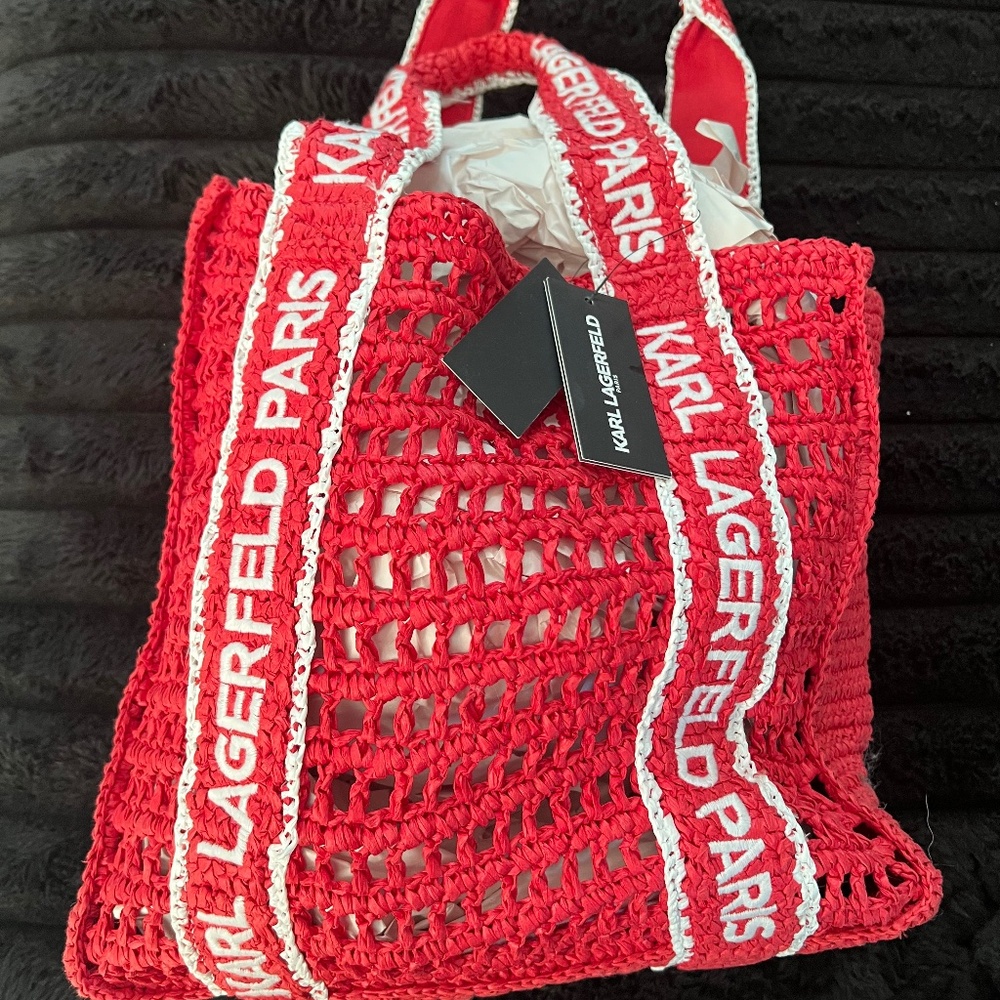 Karl Lagerfeld red woven tote bag